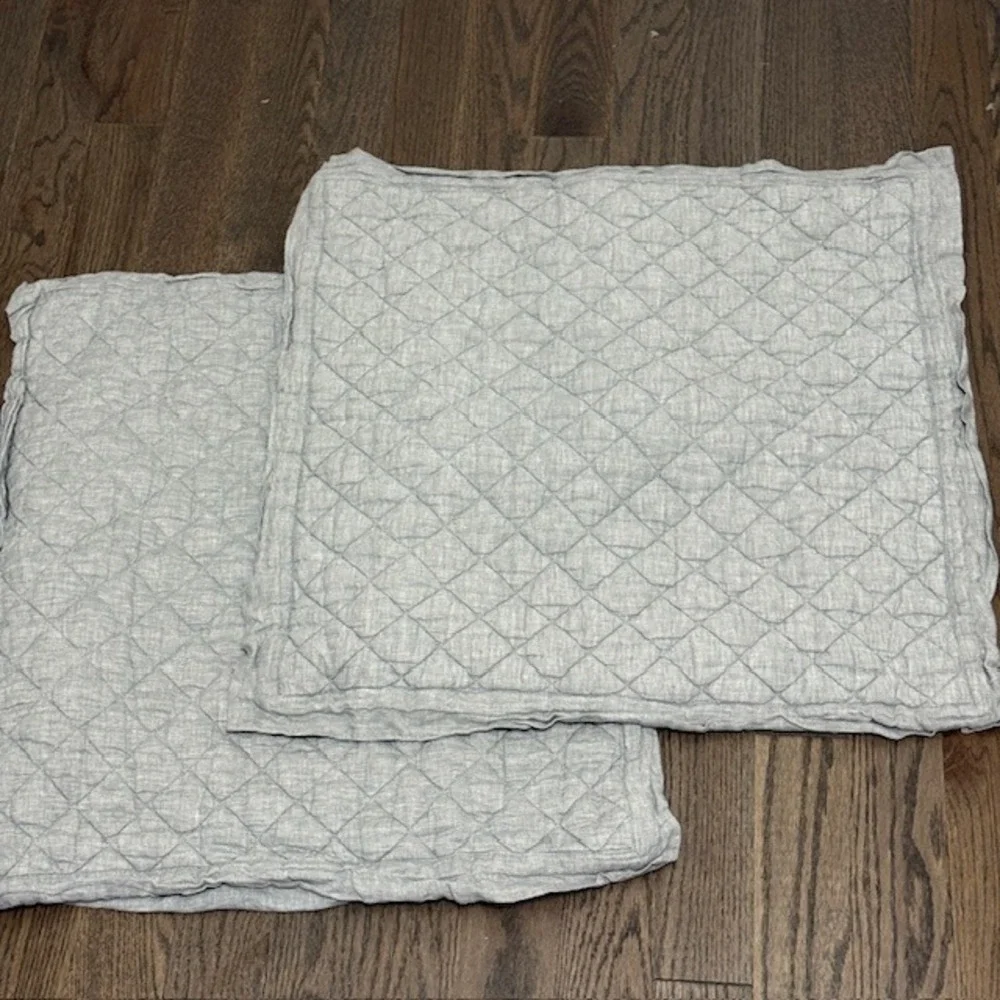 Pottery Barn Belgian Flax Linen Diamond Quilted Euro Sham Set of 2 Gray 26x26
